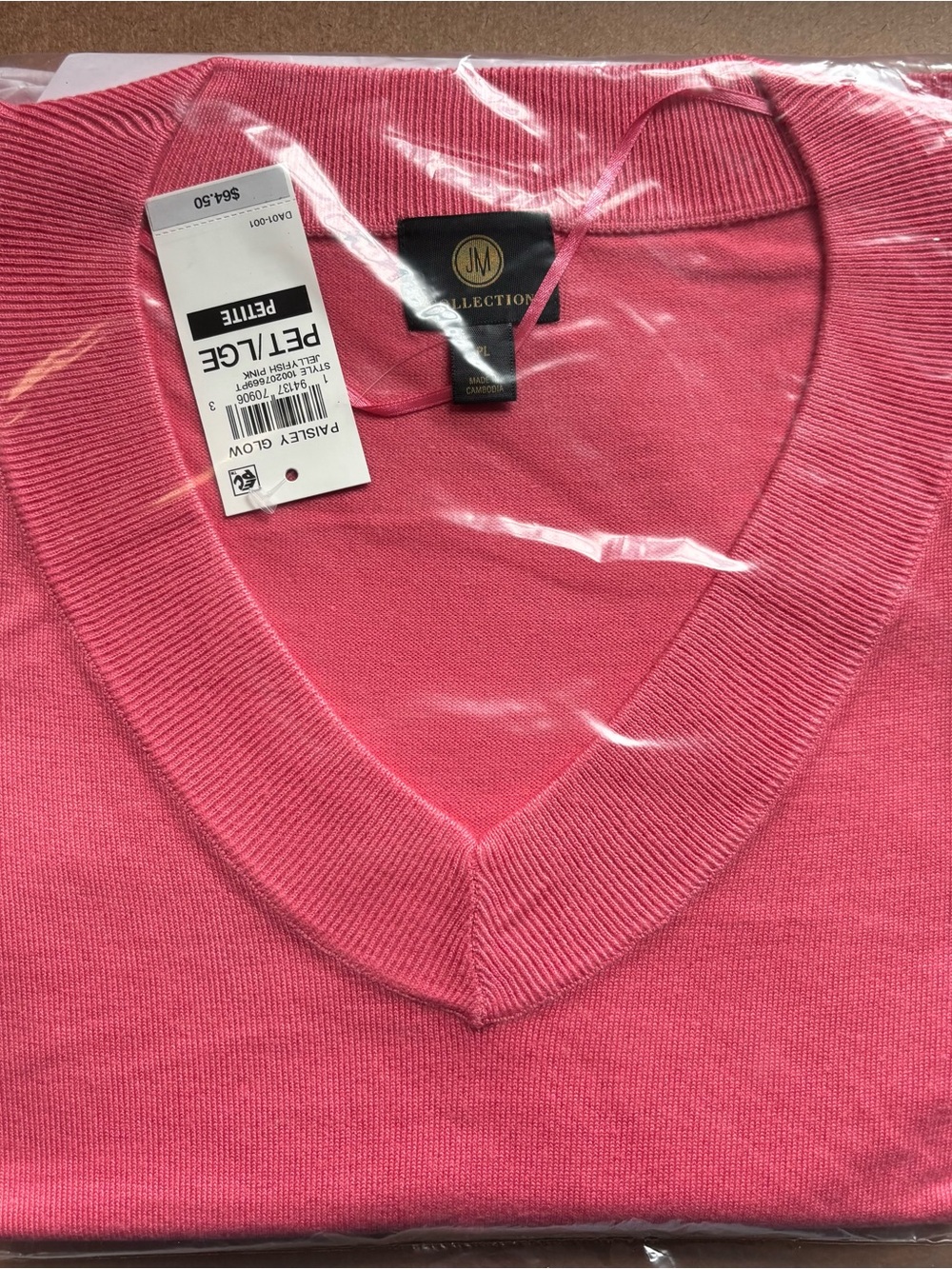 JM Collection Jellyfish Pink Sweater - V-Neck Petite